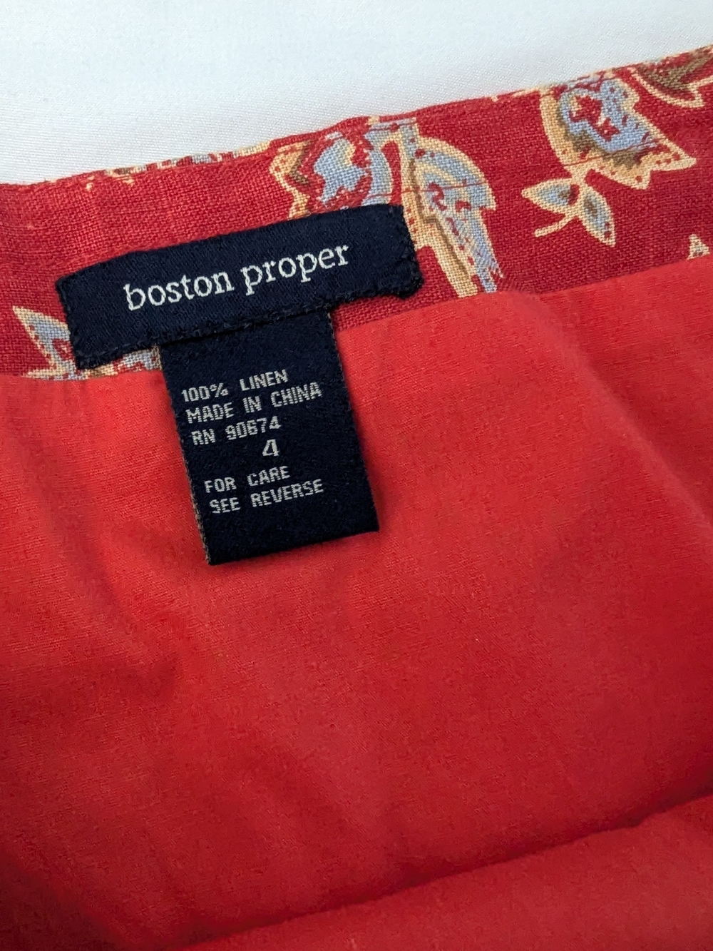 Vintage 100% Linen Boston Proper Red Paisley-Print Mini Skirt - Picture 6 of 6